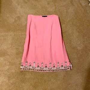 Dana Buchanan pink linen skirt with beaded trim